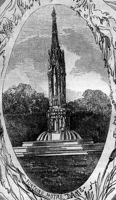 パリの噴水：聖母の泉（ノートルダムの泉）の眺め（1845年頃）。2月22日付「Le Monde Illustré」254号に掲載されたエングレーヴィング 作： French School