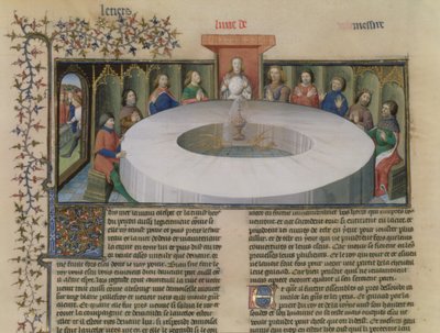 Fr.120 f.524vラ・クライト・ド・サングラールの「ランスロットの物語」の円卓の騎士 作： French School
