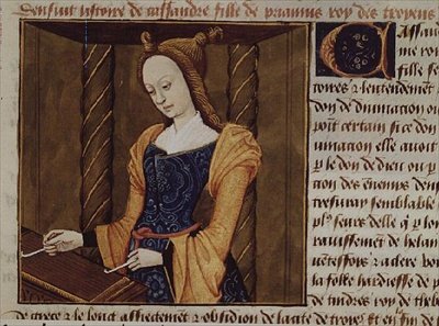 Fr 599 f.29ツィター奏者のカサンドラ、 `Des Cleres et Nobles Femmes 作： French School