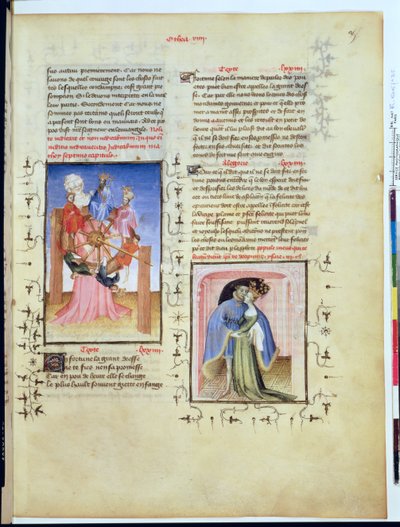 Fr 606 f.35ジャン・ド・ベリーc.1405が取得した、エピターマスターによる、レピトルドテアのホイールオブフォーチュンと世俗的な喜びの裏切り 作： French School