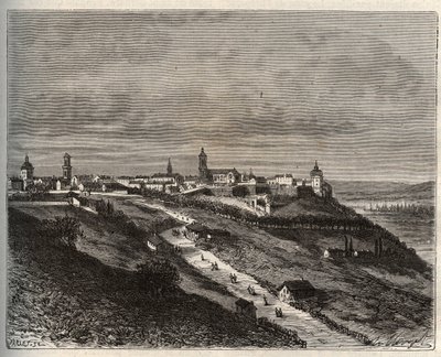 フランス、シャンパーニュ＝アルデンヌ、オート＝マルヌ（52）、ラングレ-V.-A.マルト＝ブラウン著「La France illustree: geographie, histoire, administration statistique」に掲載された彫刻。 1884年 作： French School