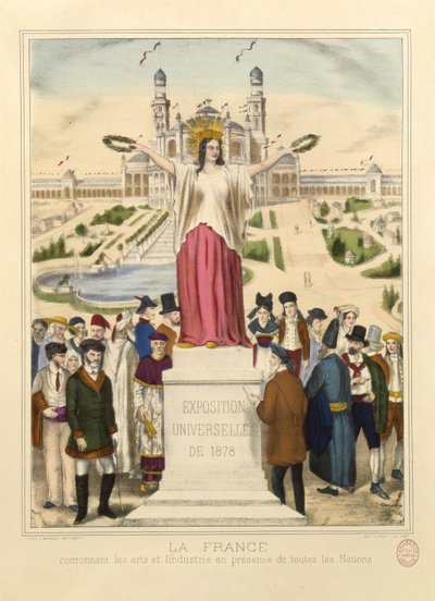 1878年のパリ万国博覧会でローレルリースで芸術と産業の頂点に立つフランス 作： French School