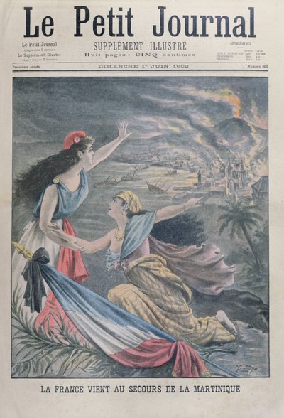 1902年6月1日、ルプティジャーナルより、マルティニーク島で火山噴火後のフランス、マルティニーク島を支援 作： French School