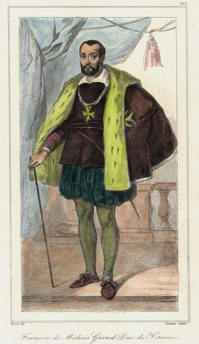 フランチェスコ・デ・メディチ（フランシス・デ・メディチ）、トスカーナ大公（1541年～1587年）、メディチ家のマリアの父。19世紀のエングレーヴィング。 作： French School
