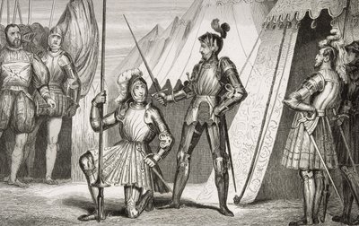 マリニャーノの戦いの後にベヤード大尉によって騎士に就任したフランソワ1世（1494〜1547年）、コラートの「フランスの歴史」から1840年頃 作： French School