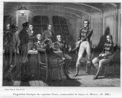 フランソワ・ポネ2世（1775-1863）、ラ・メドゥーゼの司令官、ナポレオンのフィデレ、皇帝に単独で戦うことを申し出る ル・ベロフォン-アドルフ・ティエの「領事の歴史に続く帝国の歴史」の中で-1879年-個人蔵 作： French School