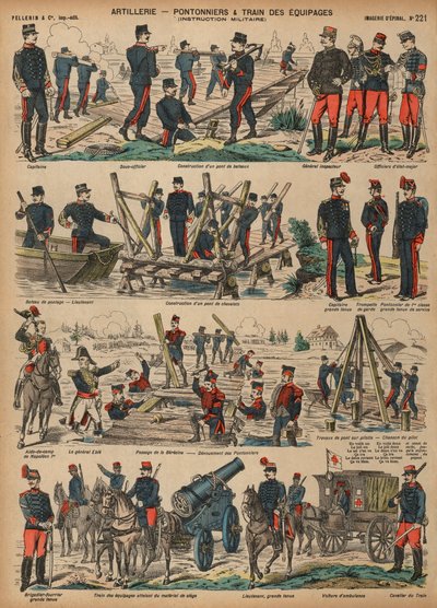 ポンツーン橋を作るフランス陸軍の砲兵（彩色済み彫刻 作： French School