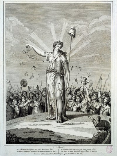 フランス革命：「O liberte" 自由へのオマージュ。18世紀パリのカルナヴァレ美術館のエングレーヴィング。 作： French School