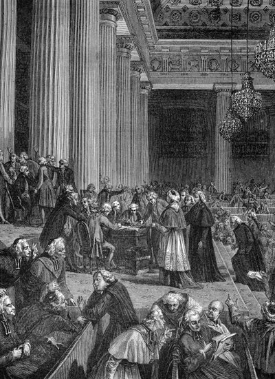 フランス革命：1789年の国民議会での特権廃止（版画 作： French School