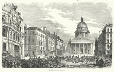 パンテオンを占拠した反乱軍を攻撃するフランス陸軍部隊（1848年6月24日、パリ）（エングレーヴィング 作： French School