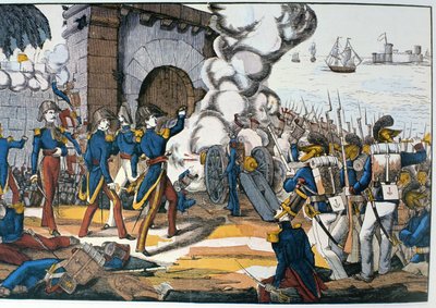 1838年のペストリー戦争中のフランスのサンファンデウルア要塞への攻撃 作： French School