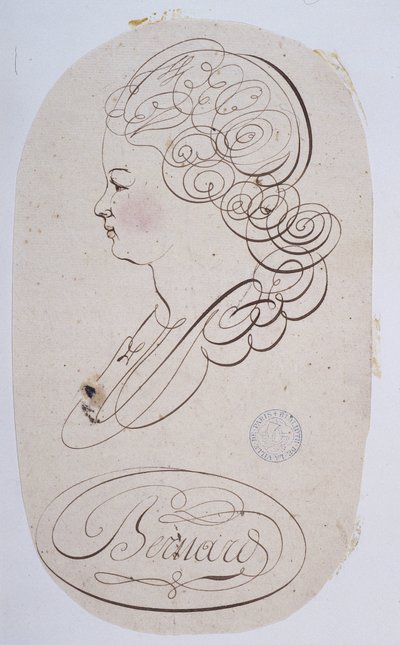 フランスのカリグラフィー。ベルナール・ド・パリが1780年頃に制作した若い人の肖像。 作： French School