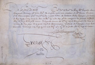 フランスのカリグラフィー。1623年7月2日、ベルナール・ド・ボーグランの好意によるRecu delivre。パリ市の歴史図書館。 作： French School