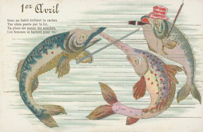 エイプリルフールにちなんで魚を描いたフランスのカード（Poisson d