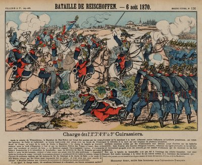 ライヒスホーフェンの戦いでプロイセンの歩兵に突撃するフランスの手兵、普仏戦争、1870年8月6日（彩色済み彫刻 作： French School