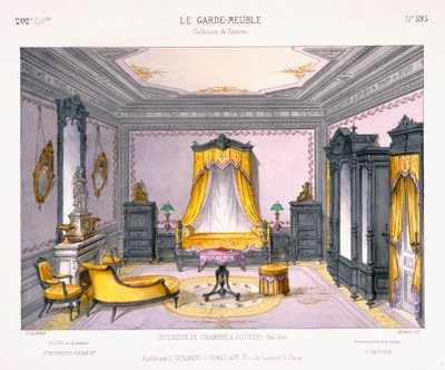 Le Garde-Meubleのパターンブックによるネオギリシャスタイルの寝室のインテリアのフランスのデザイン、Dギラード、パリ発行 作： French School