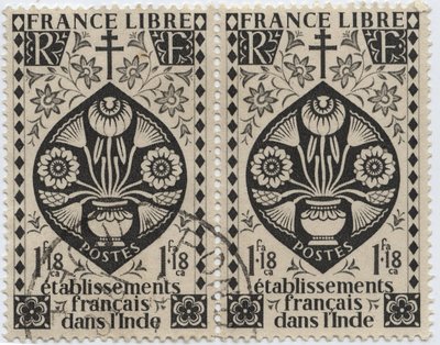 インドにおけるフランスの施設 - FRANCE LIBREとロレーヌの十字架 - Stamp 1942 作： French School