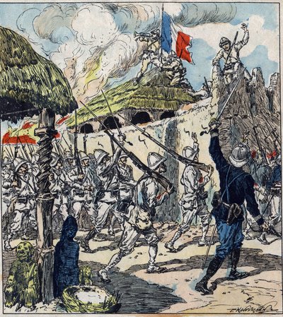 フランスのダホメー（現ベナン）遠征。フランス軍は11月17日にアボメイに入り 作： French School