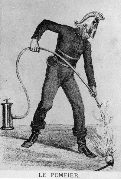 1866年頃のフランスの消防士 - デッサン、Bibl. des Arts deco. 作： French School
