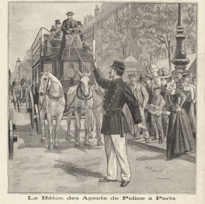 パリの街で警棒を使って交通整理をするフランスの警察官（彫刻 作： French School