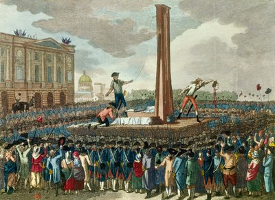フランス革命：ルイ16世（1754年～1793年）のギロチンによる処刑。フィアスのデッサンによるエングレーヴィング。18世紀。パリ、カルナヴァレ美術館 作： French School