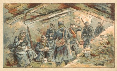 壕の中で食事をするフランス兵（第一次世界大戦）（クロモリト 作： French School