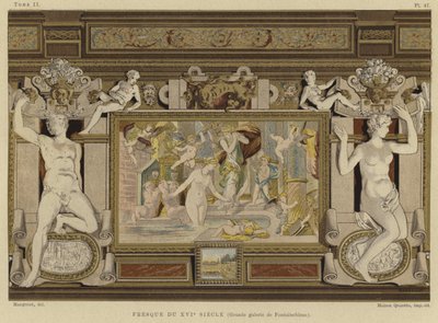 フォンテーヌブロー城、16世紀のフレスコ画 作： French School
