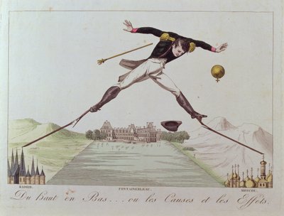 高から低へ...または原因と影響、ナポレオンの外交政策の似顔絵、c.1814 作： French School