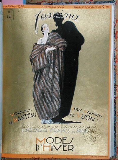 冬のファッションを紹介する雑誌「フェミナ」の表紙（1923年10月）（カラーリトグラフ 作： French School
