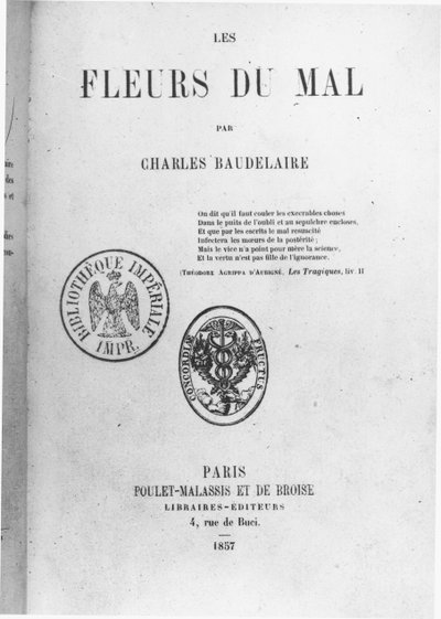 チャールズボードレール（1821-67）による「レフルールドゥマル」の初版の表紙 作： French School