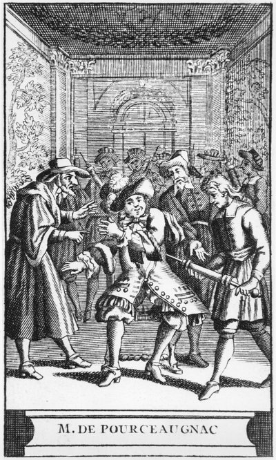モリエール作のムッシュドプルソーニャックの前絵イラスト、c.1669 作： French School