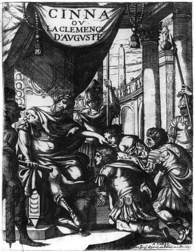 1643年に出版されたピエールコルネイユ（1606-84）によるCinna ou la Clemence dAugusteの口絵 作： French School