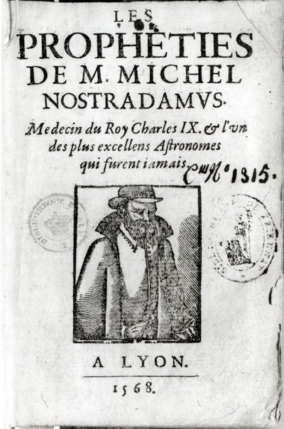 リヨン1568年に出版されたノストラダムスの肖像画を含むレプロフェティドM.ミシェルデノストラダムス（1503-66）の口絵 作： French School