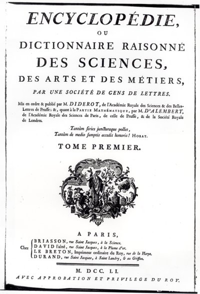 1751年にパリで出版されたデニスディドロ（1713年から84年）による科学、芸術、工学の百科事典への口絵 作： French School