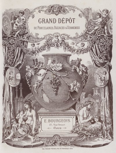 Grand Depot de Porcelaines, Faiences et Verreriesカタログの表紙（カラーリトグラフ）。 作： French School
