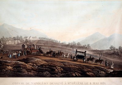 ナポレオン1世(1769-1821)からサント・ヘレーヌへの船団 1821年5月8日 1830年頃の版画 イル・デクス、ナポレオン博物館 作： French School