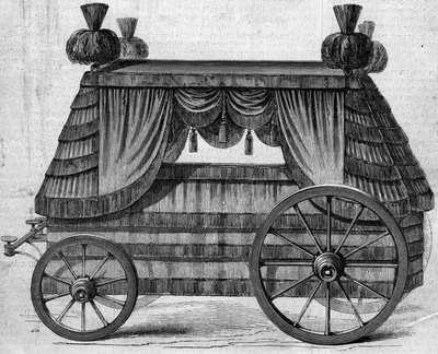 1858年、イギリス女王ヴィクトリア1世がナポレオン3世に献上した皇帝ナポレオン1世（1769-1821）のサン・ヘレネ（Saint Helene）への葬送用戦車。1858年9月25日付「Le Monde Illustré」76号に掲載されたエングレーヴィング。 作： French School