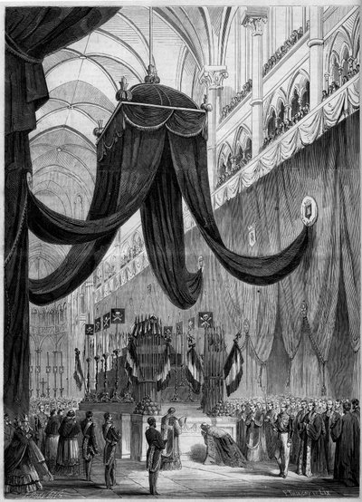 フランスの牧童、エスプリ・ヴィクトル・エリザベート・ボニファス・ド・カステラーヌ（1788-1862）の葬儀：ローヌ地方のリヨンの大聖堂で行われた宗教儀式セレブレイトの際の故人のカタファルク（69 作： French School