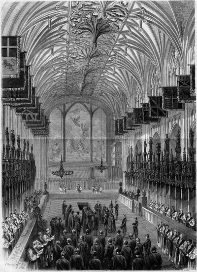 イギリスのヴィクトリア女王の配偶者であるアルバート公（1819-1861）の葬儀（ウィンザー城のセント・ジョージ礼拝堂にて 作： French School