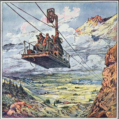 イタリアアルプスのケーブルカー、1916 作： French School
