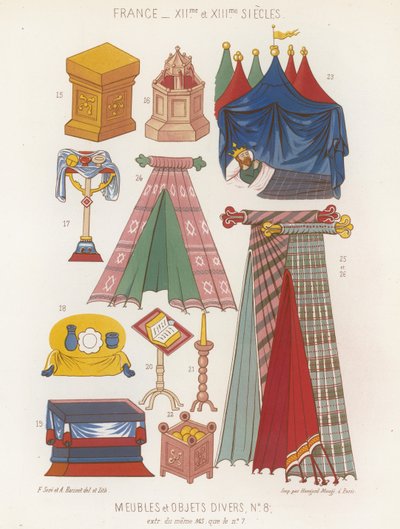 12世紀と13世紀の家具とさまざまなオブジェクト 作： French School