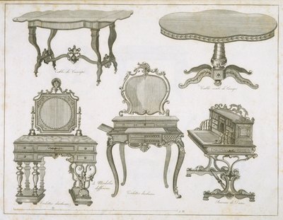 Lefevre-Chauveauxによる家具デザイン、アルバムDessins de Meublesによる白黒の彫刻 作： French School