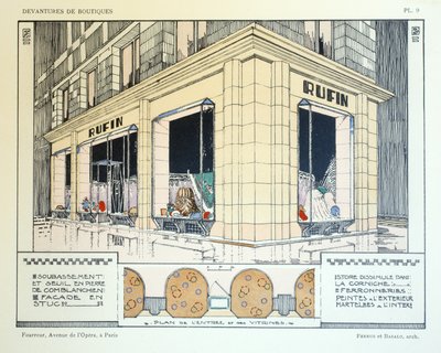 毛皮、プレート9、ルイピエールセジール作「Devantures de Boutiques」のイラスト、1927年、パリ 作： French School