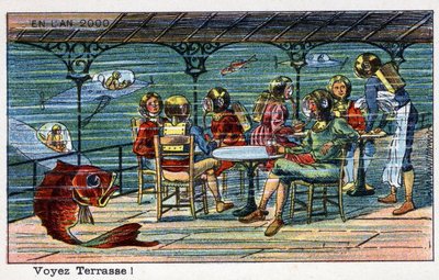 Futuredays:19世紀の2000年のビジョン - Serie "In the year 2000":See terrace (under the sea)。ヴィレマールのクロモリトグラフ 作： French School