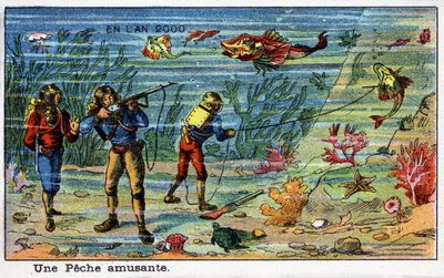 Futuredays:A Nineteenth Century Vision of the Year 2000 Series:楽しい釣り（海の中）。ヴィレマールのクロモリトグラフ 作： French School