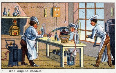 Futuredays:19世紀に描かれた2000年のビジョンシリーズ。模型のキッチンヴィレマールのクロモリトグラフ 作： French School
