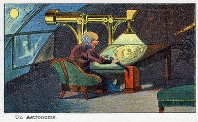 Futuredays:A Nineteenth Century Vision of the Year 2000 シリーズ。天文学者（特定の望遠鏡を使って仕事をする人）。ヴィレマールのクロモリトグラフ 作： French School