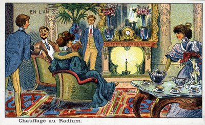 Futuredays:19世紀に描かれた2000年のビジョンシリーズ。ラジウムの加熱ヴィレマールのクロモリグラフィー 作： French School