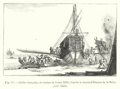 ルイ13世時代のフランスのガレー船、エティエンヌ・ドゥ・ラ・ベルの図案に基づく、17世紀（エングレーヴィング 作： French School