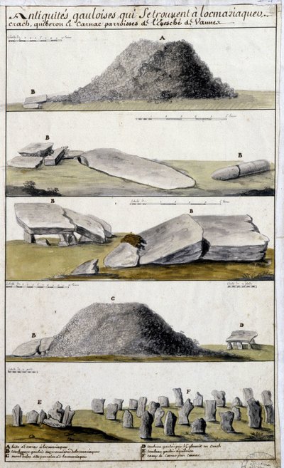 Eveche de VanneのLocmaziaquev、Crach、Quiberon、CarnacにあるGallic Antiquites - Robienによる「Brittanyの歴史的、地形的、自然的な記述」の中で。 作： French School